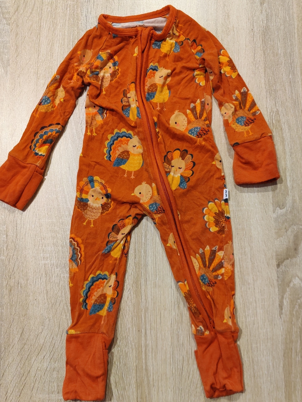Little Sleepies Orange Holiday Turkey-Print Footie One-Piece 0-3mo